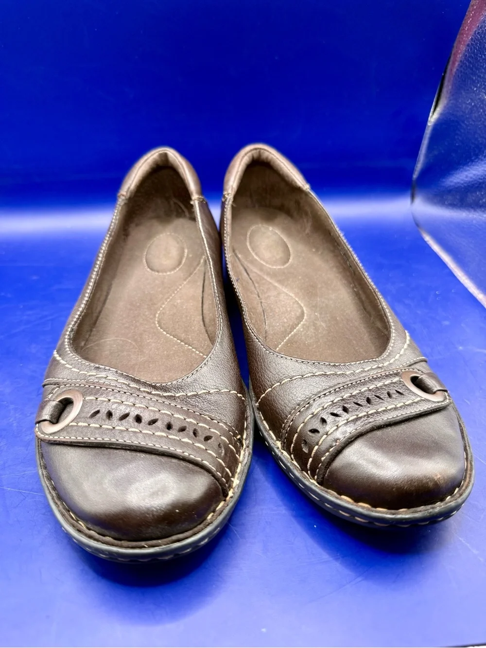 Clarks Bendables 62827 Womens Brown Leather Ballet Flats Perforated Grommet Slip